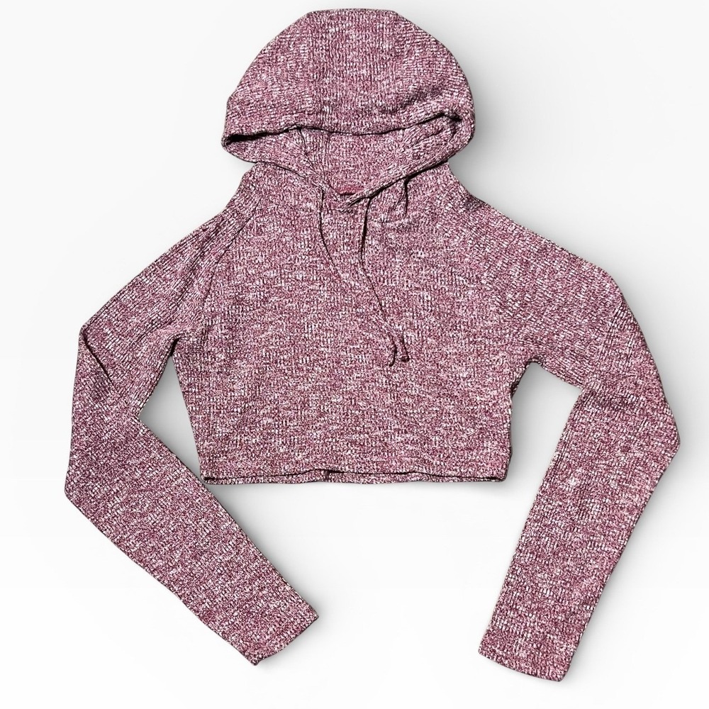 Gymshark Womens Cropped Hoodie‎ Long Sleeve Burgundy Heathered Knit Size Medium